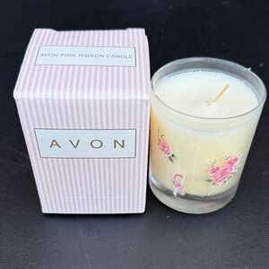 Avon Pink Ribbon Candle - Cream and Pink